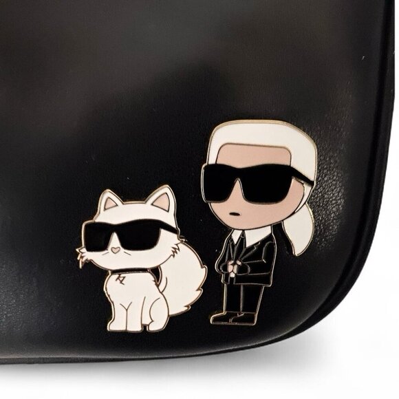 Karl Lagerfeld Black Leather Desiree Bag w/ Karl Purse Charm & Choupette Cat NWT - Picture 8 of 13